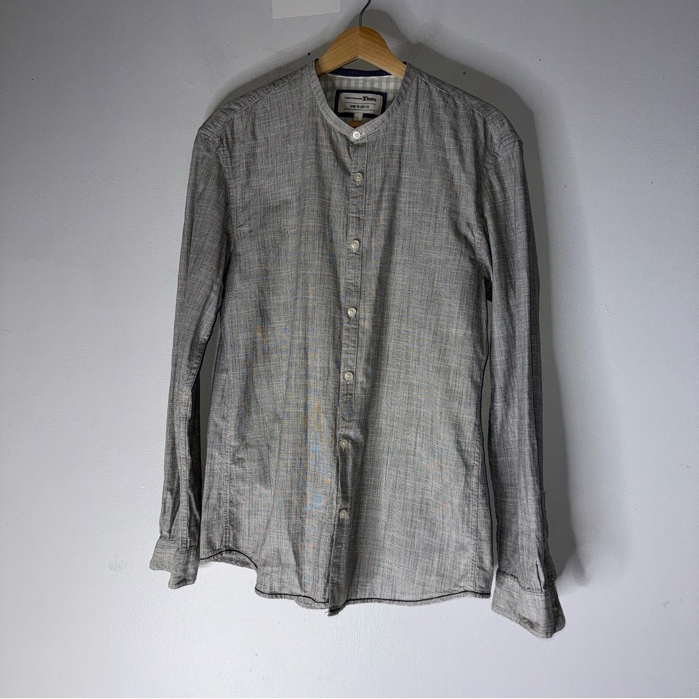 TOM TAILOR DENIM‎ Fitted Button Up Shirt in Light Grey Crew Neck Large